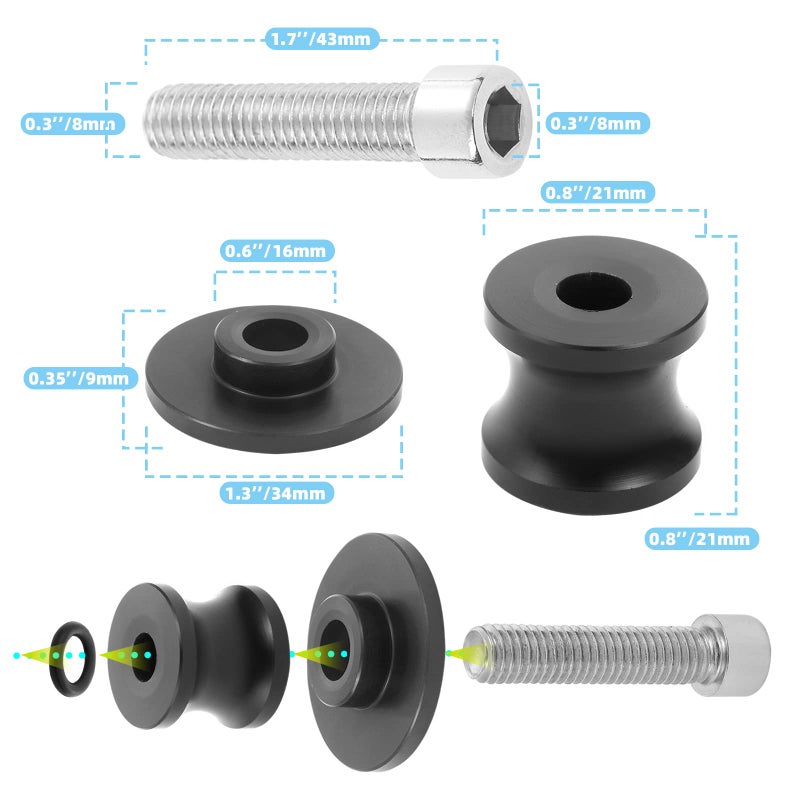 Coxotom 2 قطعة بكرات ذراع التأرجح للدراجة النارية لسوزوكي GSXR 125 250 300 600 750 1000 ألومنيوم (أسود) - Image 3